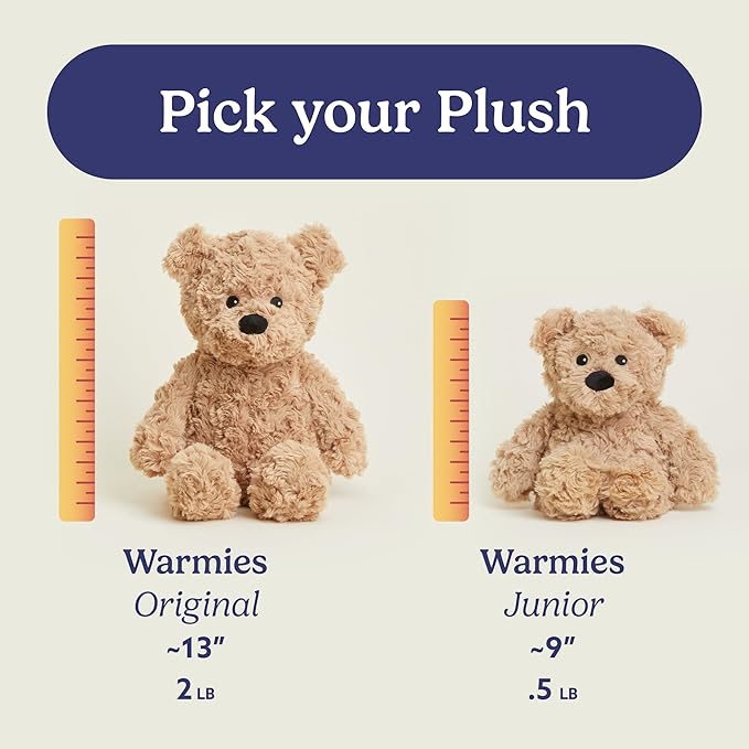warmies Junior Microwavable & Weighted Stuffed Animals, Brown Curly Bear - Heated Stuffed Animal Plushie for Warmth & Comfort - Soft Plush Toys for Adults & Children (Boys, Girls, Babies & Toddlers)