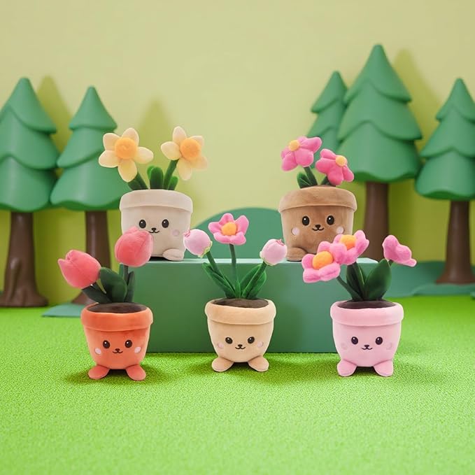 Stuffed Plant Plush Toy, Happy Face Flower Plushies Plant Pillow Decorationr with Natural Scent, Adorable Stuffed Flower for Christmas Horror Plush Halloween(2 Pink Fowers)