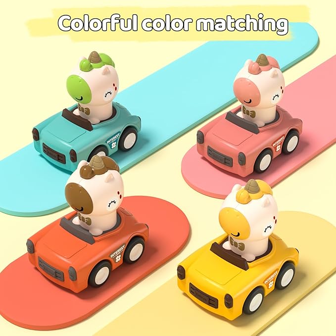 Press to Go Friction Inertia Car, Animal Toddler Toy Cars 1-3, Infant 6-9-12-18 Month Play Figure Vehicle Set, 1st Birthday Valentine's Day Gift for 1-2 Year Old Boy Girl