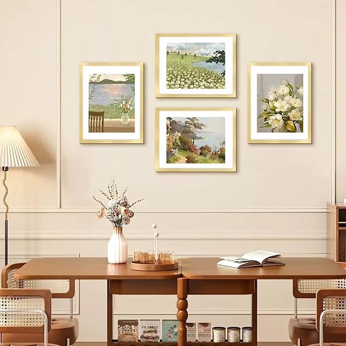 11x14 Picture Frame Set of 2, Photo Frame with HD Plexiglass, Display Pictures 8x10 with Mat or 11x14 Without Mat, Gold Picture Frames Collage Wall Decor, Gallery Wall Frame