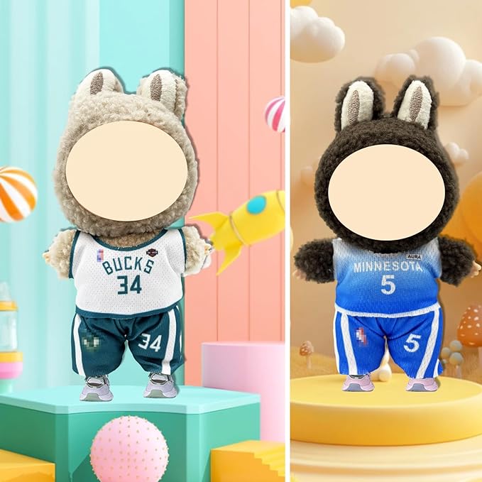 Doll Clothes for Labubu,Cute Outfit for 17cm Doll Clothe 2/3PCS Clothes and Hats Stylish Dolls Clothe for 17 cm Labubu,Casual Style Costumes for Labubu Dolls (Jersey Set)
