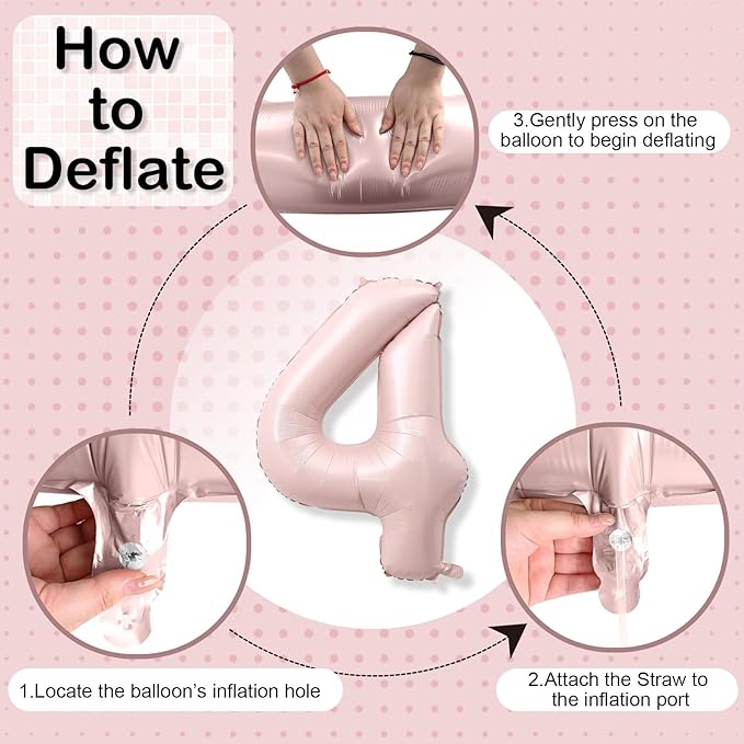 Foil 4 Balloon, Dusty Light Pink Big Number 4 Balloons for Girls Birthday Party Decor, 40'' Self Inflating Number Four Pastel Blush Baby Pink Balloon for Kids 4th Birthday Party Anniversary Decoration