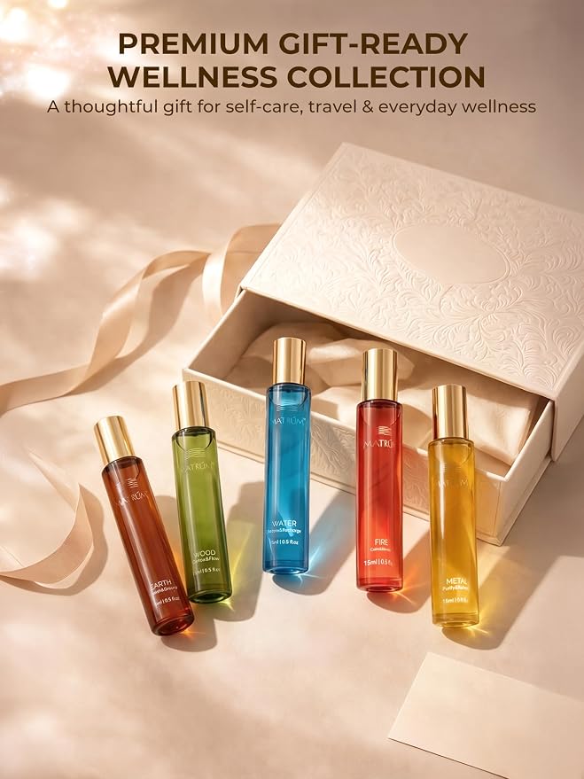 Five Elements Essential Oil Roll-On Gift Set 15ml x 5, Breathe, Sleep, Stress Relief, Muscle Relief & Meditation Blends, Aromatherapy Roller Collection Tailored to Your Personality