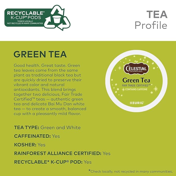 Celestial Seasonings Authentic Green Tea, K-Cup Portion Pack for Keurig K-Cup Brewers, 24-Count