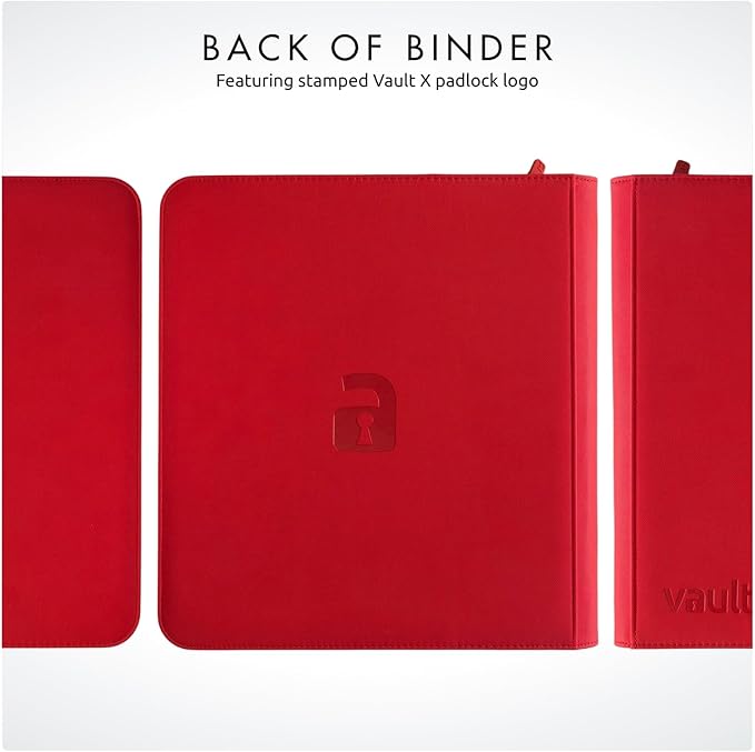 Vault X 12 Pocket Zip Binder, 480 Cards, Exo-Tec Material, 20 Side-Loading Pages (Red)