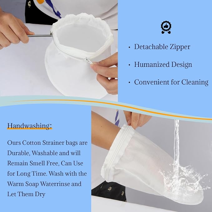 Fine Mesh Strainer, 6Pcs Reusable Cloth Strainer Bags with Stainless Steel Handle, Nut Milk Bag, Juice Strainer for Kitchen