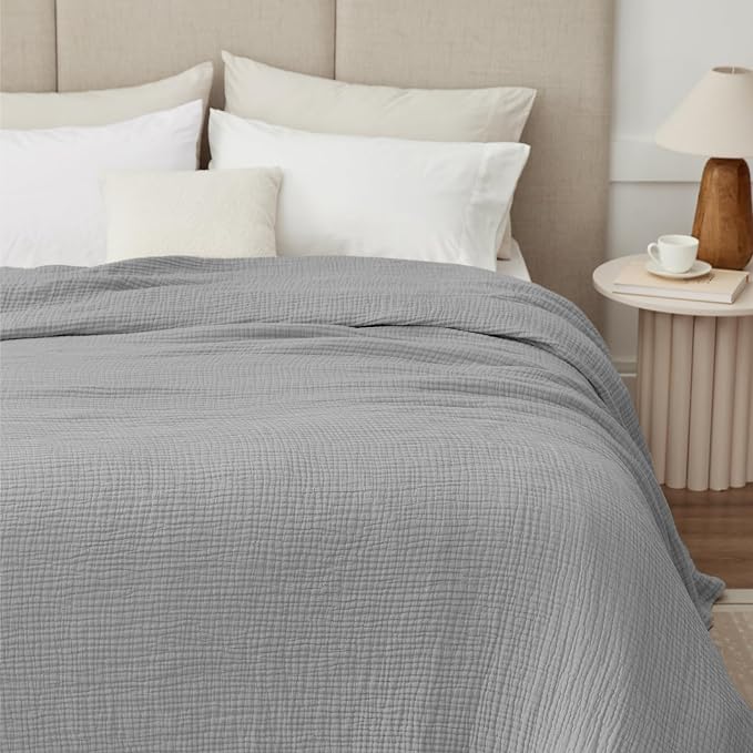 100% Cotton Muslin Blanket Large 50" x 70", Breathable and Lightweight Cotton Throw Blankets for Bed and Couch, Soft Cooling Summer Gauze Blanket for Adults All Season, Light Grey