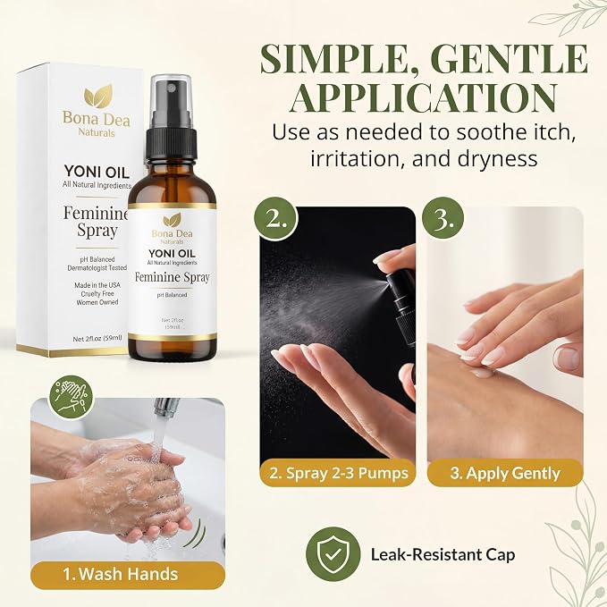 Bona Dea Naturals Feminine Spray for Women – All Natural Yoni Oil Deodorant & Moisturizer, Organic Essential Oils, Chemical-Free, Sensitive Vaginal Care, Made in the USA | 2 oz Spray