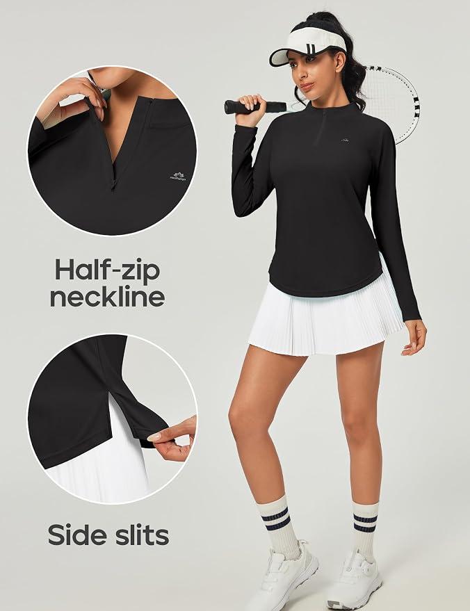 Heathyoga Long Sleeve Workout Tops for Women Golf Shirt UPF 50+ Swim Shirts for Woman UV Sun Protection Quarter Zip Pullover
