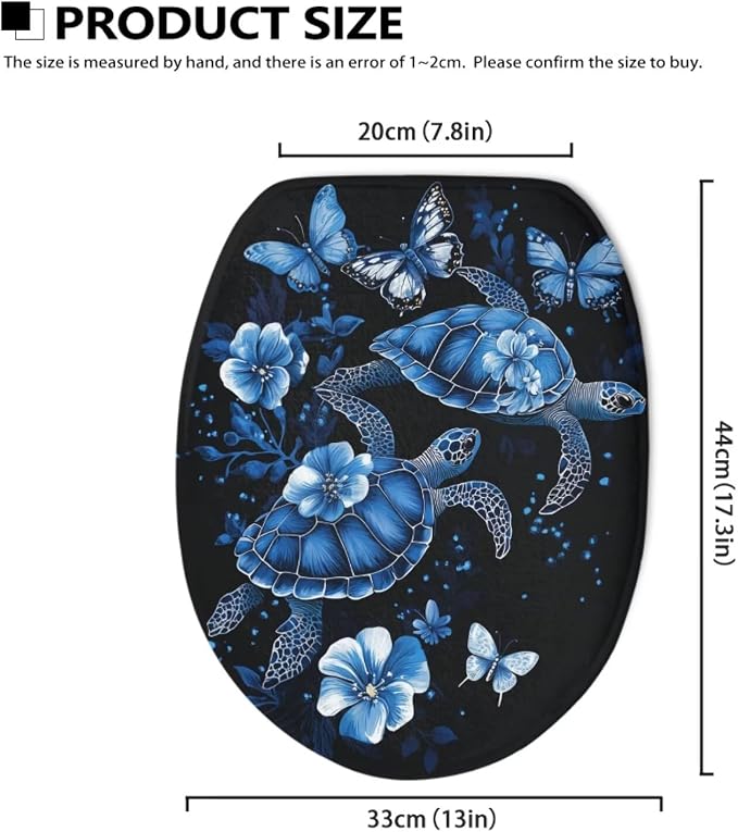 Sea Turtle Toilet Tank Dust Cover for Bathroom Blue Sea Turtle Toilet Seat Cushion Cover with Elastic Band Oval Toilet Seat Cover Soft Bathroom Replacement Machine Washable Easy to Clean