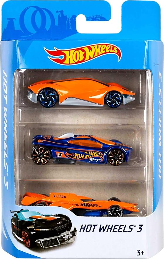 Hot Wheels 3 Car Pack, Multipack of 3 Vehicles, Instant Starter Set, Collection of 1:64 Scale Toy Sports Cars, Rolling Wheels, for Kids 3 Years & Up