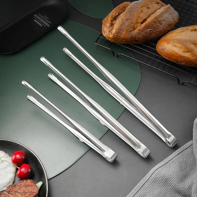 8 Pack Kitchen Tongs, Stainless Steel Serving Tongs with Non-Slip Tips for Cooking,Easily Control Kitchen Tweezer, Multi-Purpose Korean Tong for Baking, Food Plating, BBQ (12 Inch)