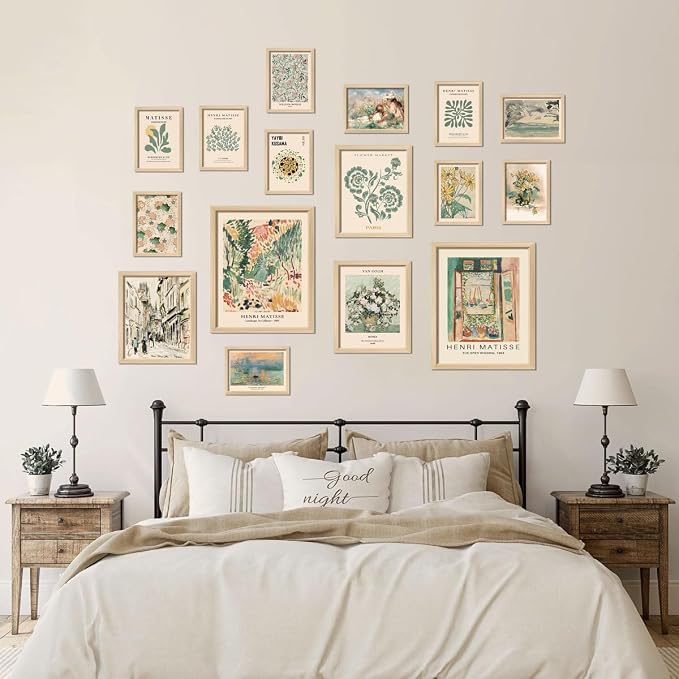 16 PCS Sage Green Wall Art Decor, Matisse Wall Prints for Bedroom, Abstract Posters for Room Aesthetic, Wall Collage Kit Pictures for Living Room, Eclectic Boho Vintage Dorm Gallery Home Decor