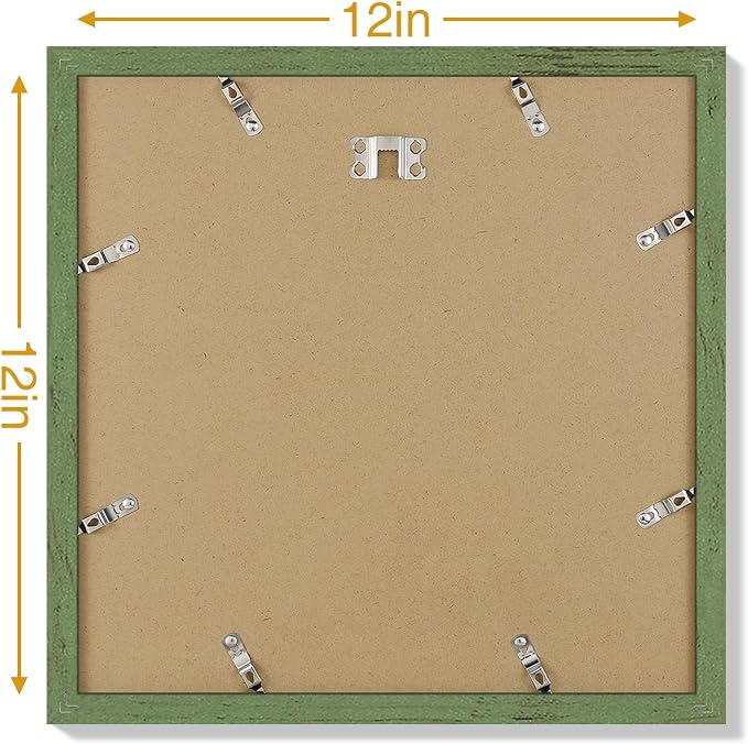 Vittanly 12x12 Picture Frames Set of 9 for Wall Mounting, Rustic Green | Display Pictures 8x8 with Mat or 12x12 without Mat for Wall Mounting, Square Photo Frames for Home Decor, Engineered Wood