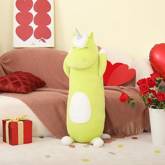 MorisMos 36.2" Unicorn Body Pillow Large Hugging Pillow Unicorn Stuffed Animal,Soft Plush Toy for Kids Girl, Animal Body for Christmas Birthday Valentine's Day, Green
