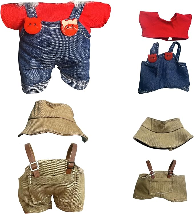 Premium Knit Doll Clothing Set(NO Doll) - Soft Stretch Fit for 15cm/17cm Collectible Figures Multi-Style Outfits Stylish Miniature Clothes & Accessories Costume (Blue+Khaki)