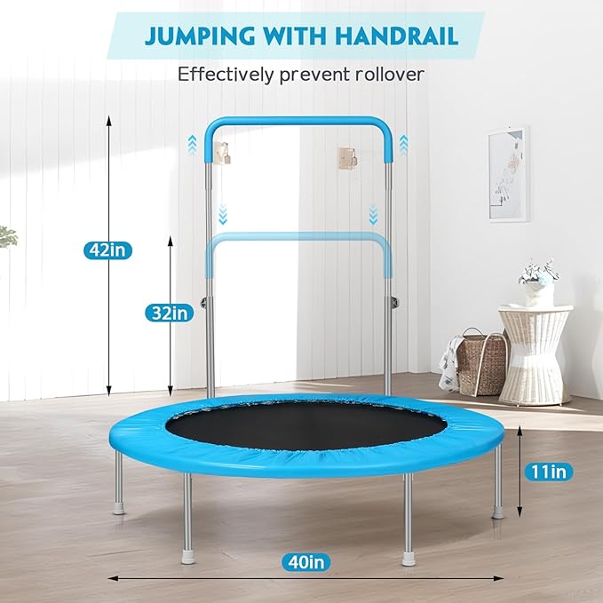 Lyromix Mini Trampoline for Kids, Indoor Toddler Trampoline with Handle, Child Small Rebounder Trampoline for Indoor and Outdoor Use