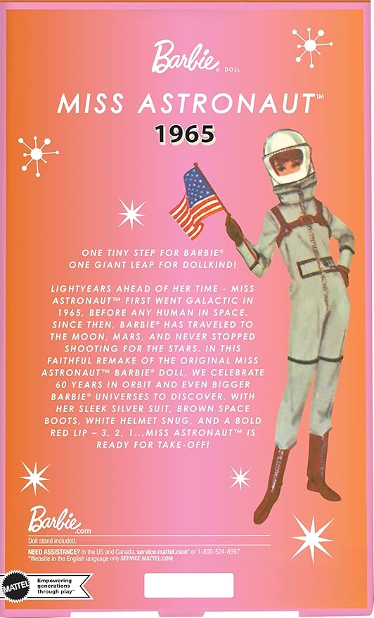 Barbie Mattel Miss Astronaut Doll Collectible with Silver Suit, Space Boots & Helmet Accessory, 1965 Vintage Repro