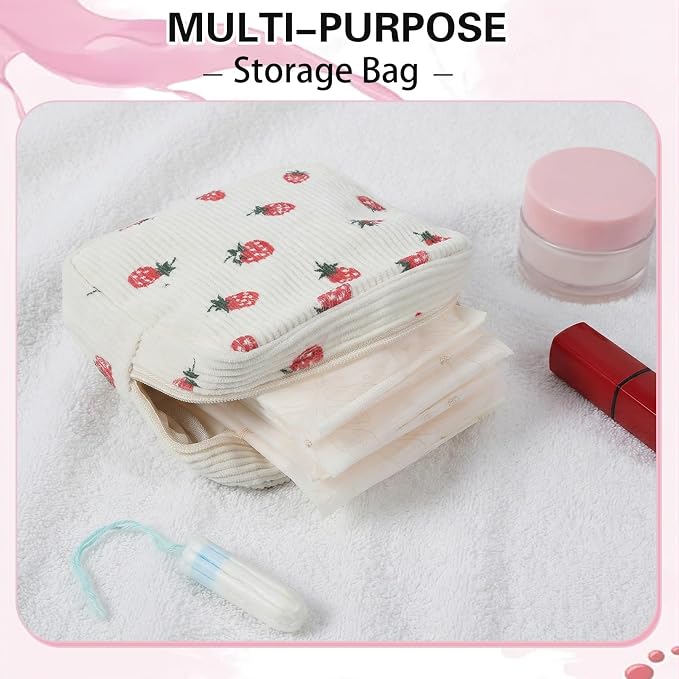 CIATBYYJ Corduroy Cute Cosmetic bag for Purse, Portable Menstrual Cup Pouch Period Bags for Teen Girls, Tampons Holder, Pad Bag, Feminine Care for Purse with Zipper