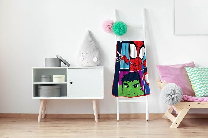 Marvel Spidey and His Amazing Friends Spiderman Kids Fleece Blanket 46x60 | Super Soft Microfiber Spiderman Throw, Lightweight Machine Washable, Miles Morales Ghost-Spider Hulk (Officially Licensed)