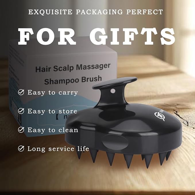 FREATECH Scalp Scrubber Scalp Massager Hair Growth, Shower Shampoo Brush with Silicone Bristles for Dandruff Removal and Hair Care, Wet & Dry Hair Massager Scalp Exfoliator for Men Women Kids,Black