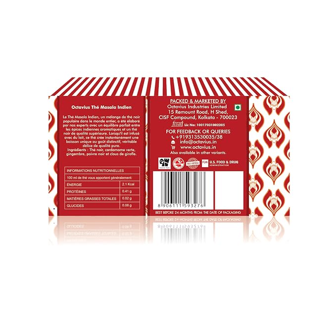 Octavius Indian Masala Black Tea Bags | Strong Indian CTC Tea for Milk | Rich & Malty Flavor | Premium Black Tea for Morning Energy | English Breakfast Style Tea | 30 Tea Bags Pack