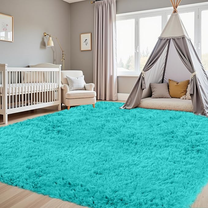 4x6 Area Rugs for Living Room Rug: Soft Fluffy Shag Teal Blue Rugs for Bedroom, Non-Slip Large Fuzzy Plush Rug Indoor Floor Carpet for Nursery Kids Boys Girls Room, Dorms, Playroom, Modern Home Decor