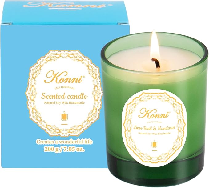 KONNI Scented Candles, Soy Candles, Aromatherapy Candle, Lime Basil & Mandarin Scented Candle for Men Women, Soy Wax Candle, 7.05oz, Ideal for Creating Relaxing Ambience & Holiday Gifting