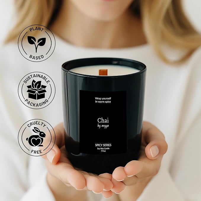 Spicy Series Soy Candle | 100% Natural Soy Wax, Essential Oil Aromatherapy | Eco-Friendly Wooden Wick and Reusable Jar | Carbon-Free | Handmade Gift Candle (Chai)