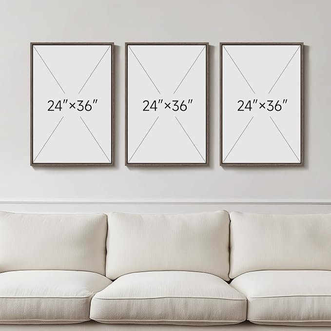 Large Framed Neutral Abstract Wall Art for Living Room, 3 Piece Black and White Canvas Prints Paintings Artwork for Walls, Modern Minimalist Pictures Wall Decor for Bedroom Dining Room Office 24x36 In