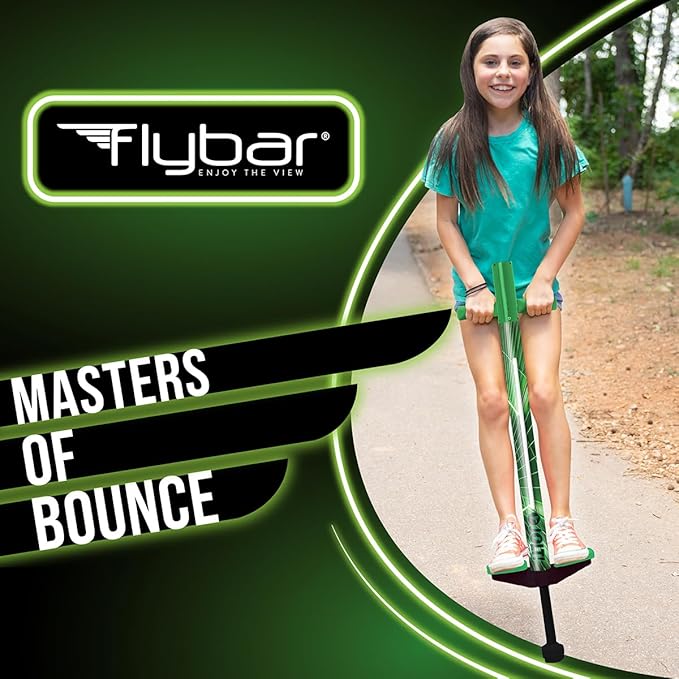 Flybar Jolt Pogo Stick for Kids, Perfect for Beginners w/Foam-Covered Metal Frame, Handles & Padding, Non-Slip Foot Pads, Wide Tip, Outdoor Active Play Toy for Boys & Girls, Ages 6+, Lime Leaper LED