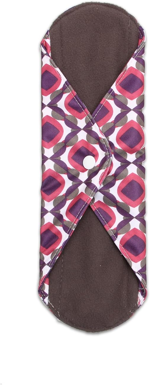 Teamoy 6Pcs 10 Inches Sanitary pad, Reusable Washable Cloth Menstrual Pads/Panty Liners with Wet Bag, Super-Absorbent, Soft and Comfortable, Perfect for General Flow(Medium, Blocks)