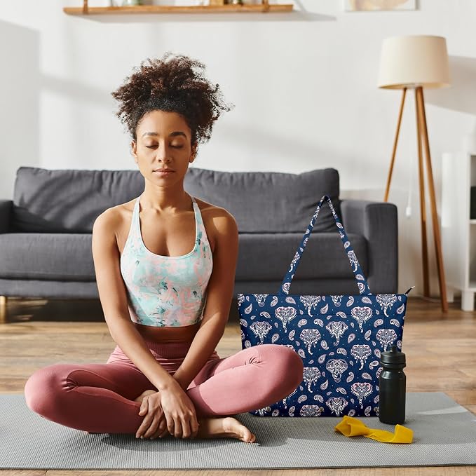 Yoga Bag for Women, Large Canvas Yoga Mat Tote Bag with Yoga Mat Carrier - Large Mat Pocket Fitness Tote for Pilates, Gym, Travel, Office & Beach