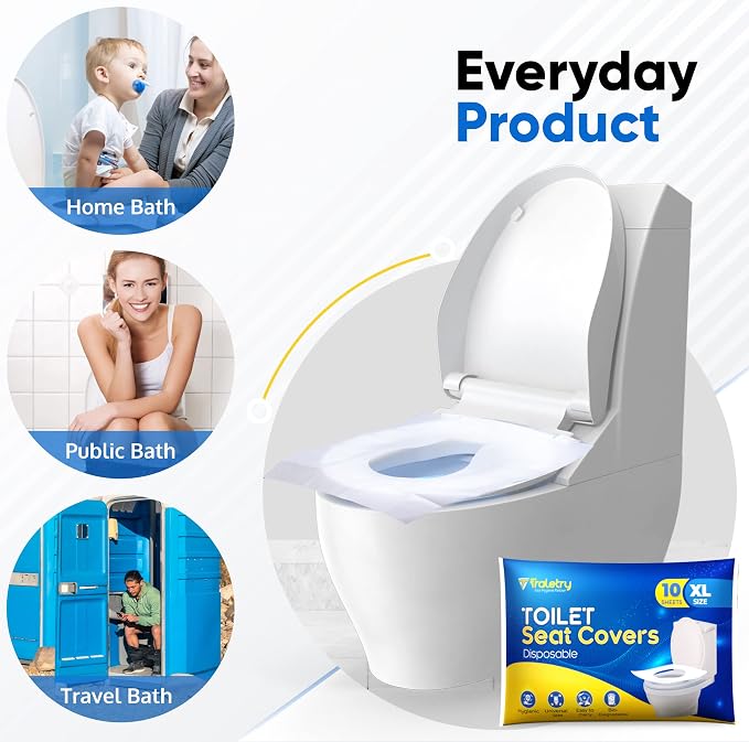 Toilet Seat Covers Disposable Flushable Travel Pack of 50, XL Biodegradable Paper Toilet Seat Covers for Adults & Kids, Public Restroom, Airplane & Camping Travel Essentials