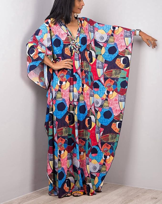 Venasha Womens Caftan Floral Print Kaftan Dress Short Sleeve Swimsuit Cover up Loungewear for Summer