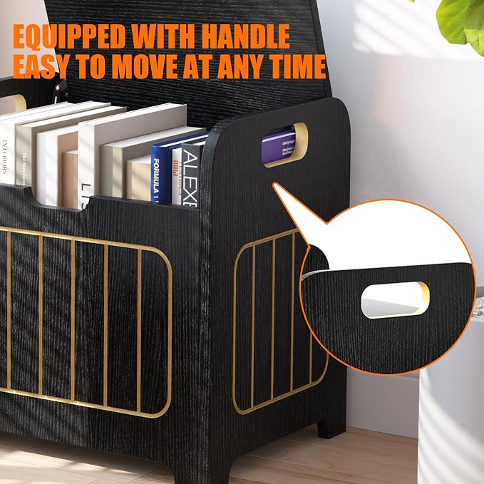 Aenuert Storage Chests, Small Cube Organizer Box,Wooden Entryway Storage (Black, With Handle)