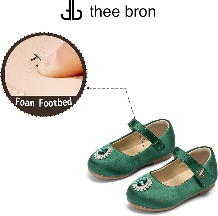 THEE BRON Mary Jane Ballet Flats - Girls' Dress Shoes with Hook & Loop Closure