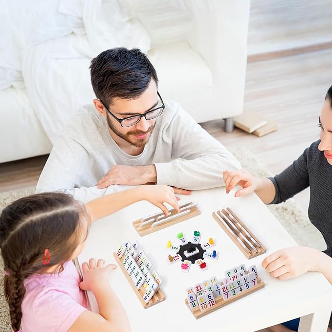 Mexican Train Dominoes Set with 91 Number Tiles, 4 Wooden Racks, Double 12 Dominoes Game Set for Family Fun, Parties, and Travel