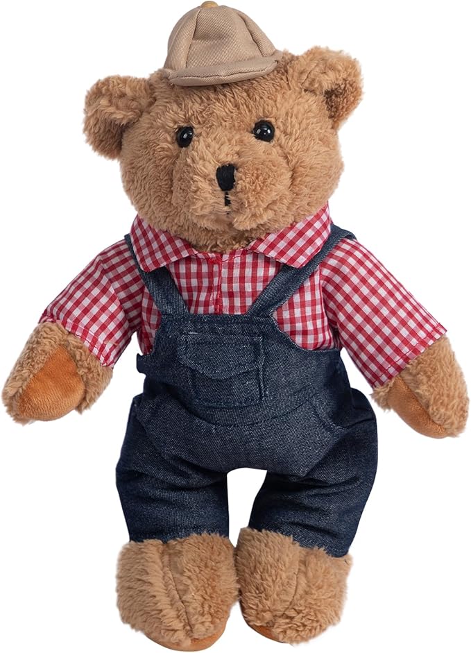 HollyHOME Farmer Stuffed Animal Teddy Bear Soft Plush Toy with Farmer Uniform Unique Toy Gifts for Kids and Farmers Holiday Birthday Valentine 16 inches