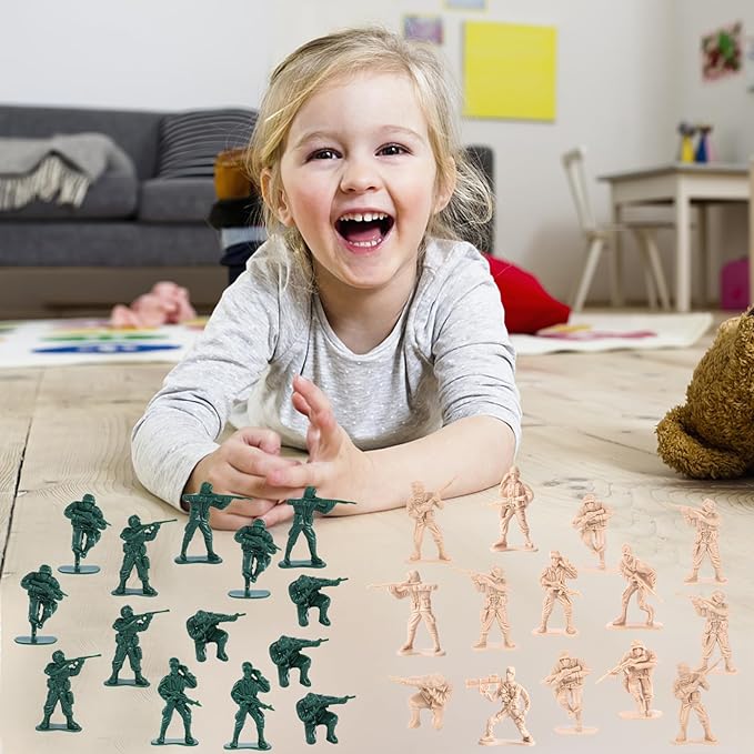 Shindel 100PCS Army Men Toy Soldiers, Plastic Army Men Playset Green Yellow Soldier Figures 10 Poses for Boys Birthday Gift