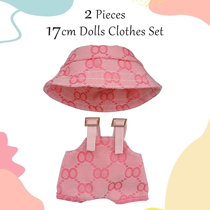 Clothes for Dolls, 2-Piece 17cm Clothes & Hat Set for Dolls, Exquisite Accessories for lebb, Doll Accessories Only Clothes (No Doll) (2PC-Pink)