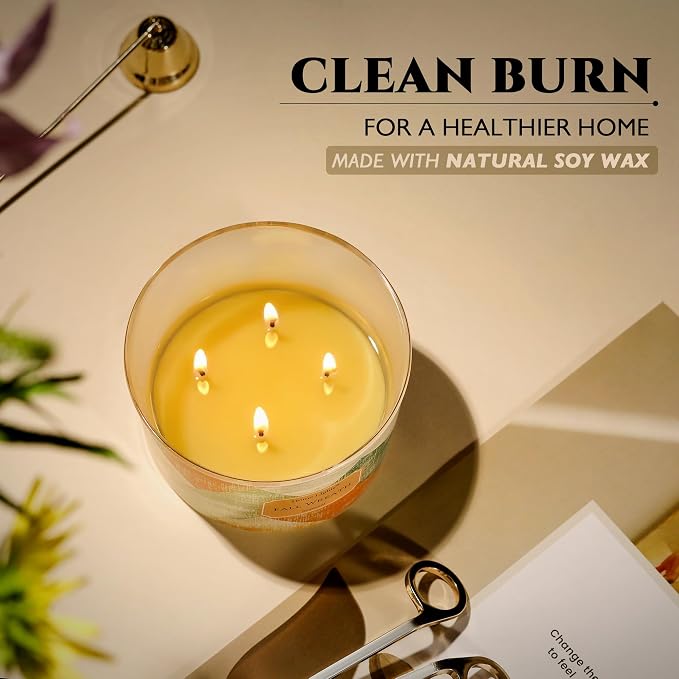 HomeLights Soy Wax Candles for Home Scented, 4-Wick Candles in Fall Wreath Scented, Rustic Modern Aromatherapy Candles Gift for Parties, Relaxing, 18oz