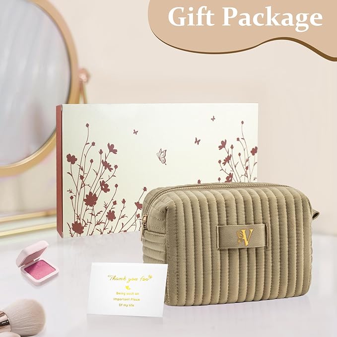 COSHAYSOO Sister Birthday Gifts for Women Best Friend Bestie Friendship Fashion Makeup Bag Make Up Cosmetic Pouch Travel Size Toiletries Skin Care Essentials Organizer Velvet Initial Letter V