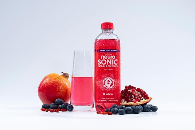 neuroSONIC | Superfruit Infusion | Functional Beverage for Focused Energy, Lightly Carbonated, Vegan & Low Sugar; 16.9 Fl Oz (Pack of 12)