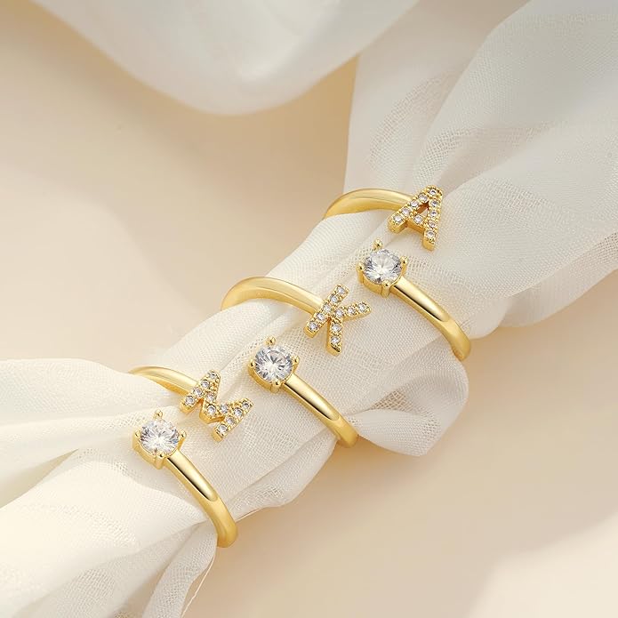 Eaciy Valentines Day Gifts for Kids Teen Girls - Initial Rings, Dainty 14K Gold Plated Adjustable Letter Rings Teen Girls Gift Trendy Stuff Non Tarnish Ring Birthday Valentines Day Gifts Jewelry