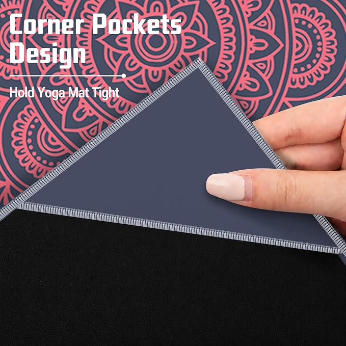 Yoga Mat Towel, Hot Yoga Non Slip with 4 Corner Pockets, 70 x 26 in | Soft Absorbent Microfiber With Four Corner Pockets, Fits Over Yoga Mats For Hot Yoga, Pilates, Gym, And Travel
