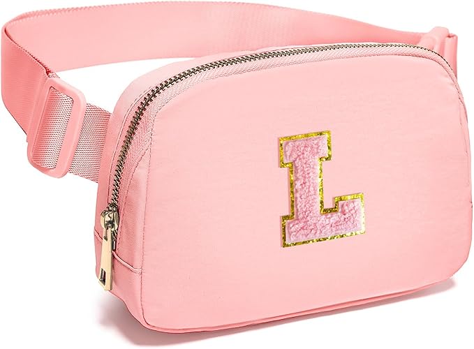 Gitus Belt Bag Fanny Pack Crossbody Bags with Initial Letter Patch Cute Stuff Birthday Gifts for Teenager Girls Trendy Preppy Stuff for Teen Girls Cool Stuff for Teens (Light Pink-L)