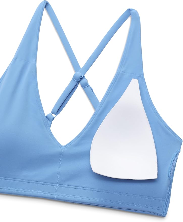 CRZ YOGA Butterluxe V Neck Twist Cross Back Sports Bras for Women - Adjustable Spaghetti Straps Padded Crop Yoga Top