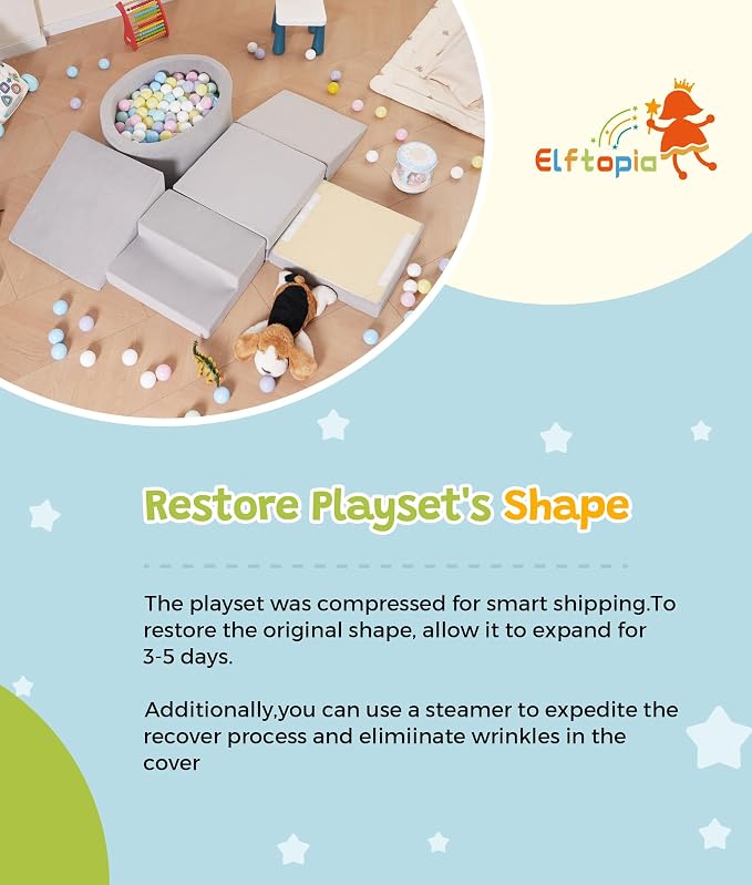 Elftopia Foam Climbing Blocks with Ball Pit & Stairs for Toddlers Aged 1-3 -Soft Playset for Indoor Crawling, Foam Playground Set for Baby to Active Playing Inside -(Balls NOT Included),Grey