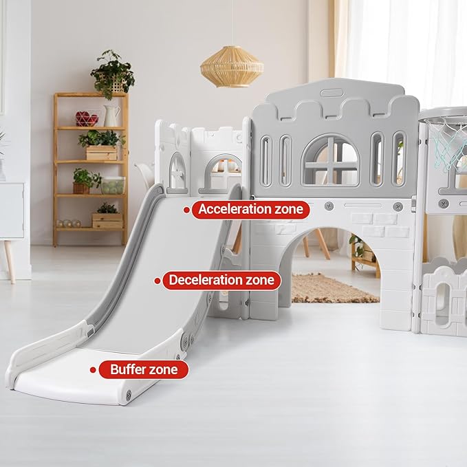 Toddler Slide 8 in 1 Toddler Playset for Toddlers Age 1-3, Baby Playset for Indoor Outdoor Playground with Climber, Crawling Tunnel, Basketball Hoop, Telescope, Toy Storage